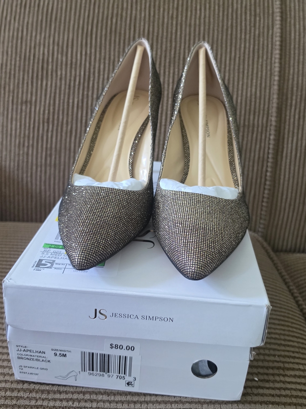 Jessica Simpson Apelhan Bronze Black Metallic Sparkle Heels Pumps Size 9.5M NWT - Picture 3 of 5
